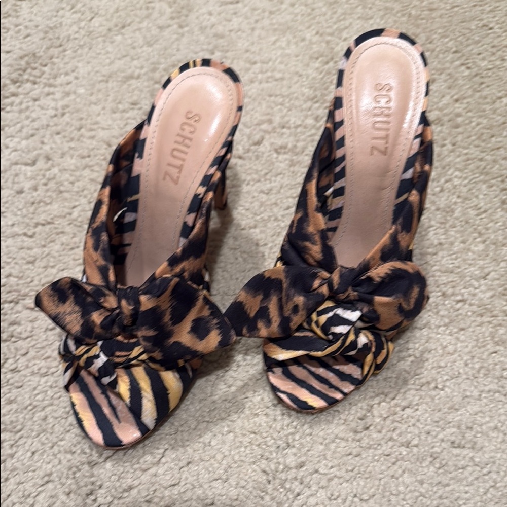Schutz Women's Leopard Print Bow Mules